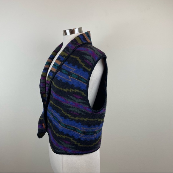 Alps Merrimac Valley New England 100% Pure Wool Aztec Blue Black Sweater Vest - Picture 5 of 6
